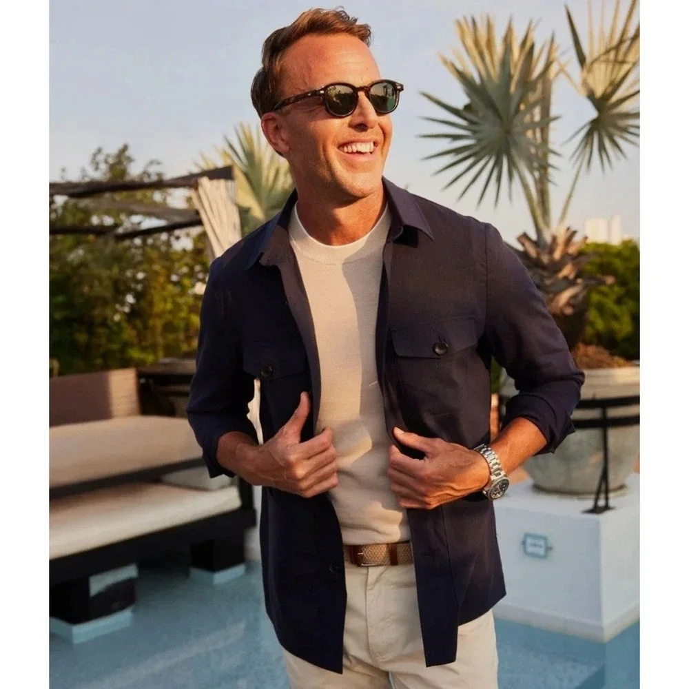 Collars & Co Mens Maverick Blazer Navy Linen Cotton Chore Jacket NK-6027 M NWT